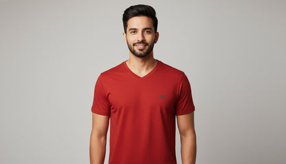 Cherry Red V-Neck Cotton T-Shirt | Essential Unisex Fit