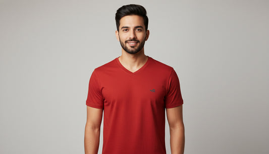 Cherry Red V-Neck Cotton T-Shirt | Essential Unisex Fit