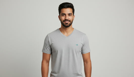 Grey Melange V-Neck Cotton T-Shirt | Essential Unisex Fit