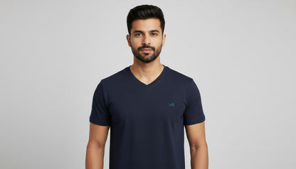 Navy Blue V-Neck Cotton T-Shirt | Essential Unisex Fit