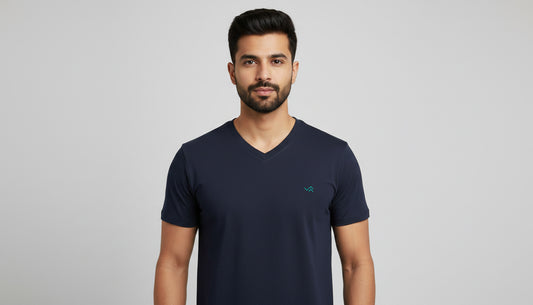 Navy Blue V-Neck Cotton T-Shirt | Essential Unisex Fit