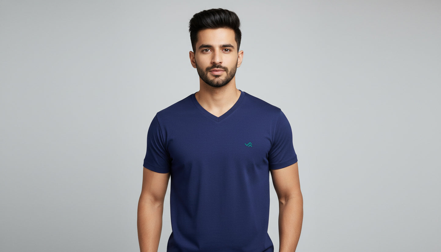 Royal Blue V-Neck Cotton T-Shirt | Essential Unisex Fit