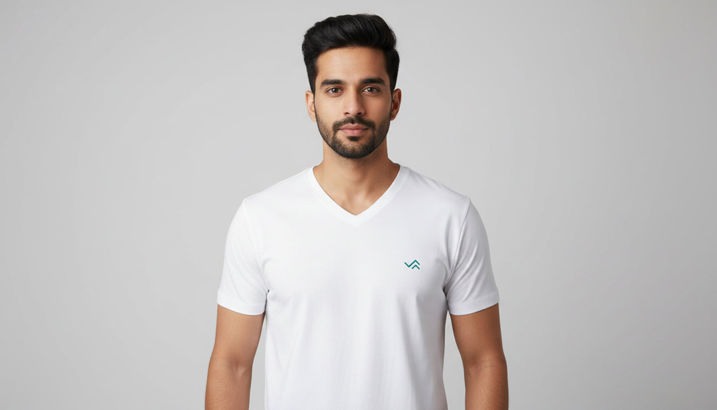 White V-Neck Cotton T-Shirt | Essential Unisex Fit
