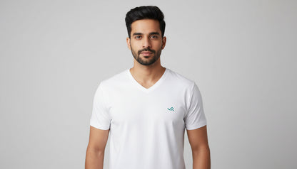 White V-Neck Cotton T-Shirt | Essential Unisex Fit