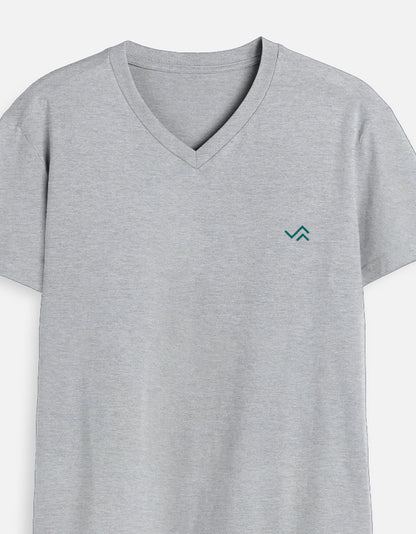 Grey Melange V-Neck Cotton T-Shirt | Essential Unisex Fit