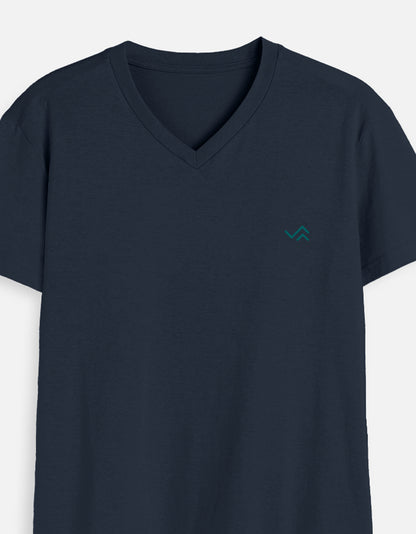 Navy Blue V-Neck Cotton T-Shirt | Essential Unisex Fit