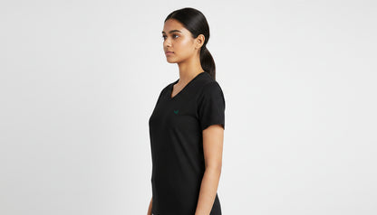 Black V-Neck Cotton T-Shirt | Essential Unisex Fit