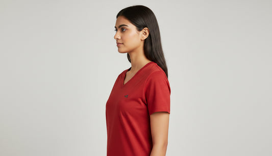 Cherry Red V-Neck Cotton T-Shirt | Essential Unisex Fit