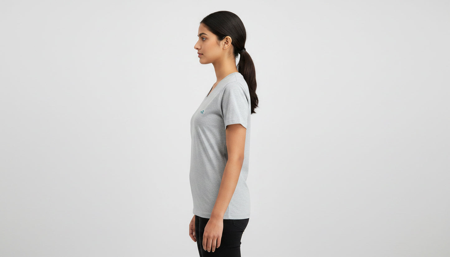 Grey Melange V-Neck Cotton T-Shirt | Essential Unisex Fit