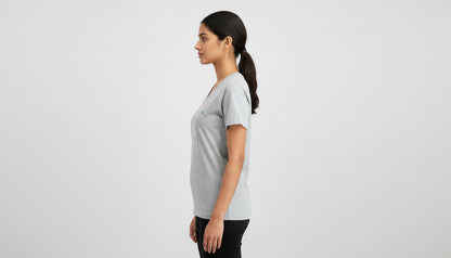 Grey Melange V-Neck Cotton T-Shirt | Essential Unisex Fit