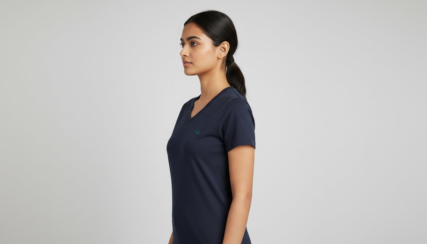Navy Blue V-Neck Cotton T-Shirt | Essential Unisex Fit