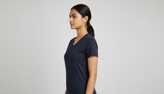 Navy Blue V-Neck Cotton T-Shirt | Essential Unisex Fit