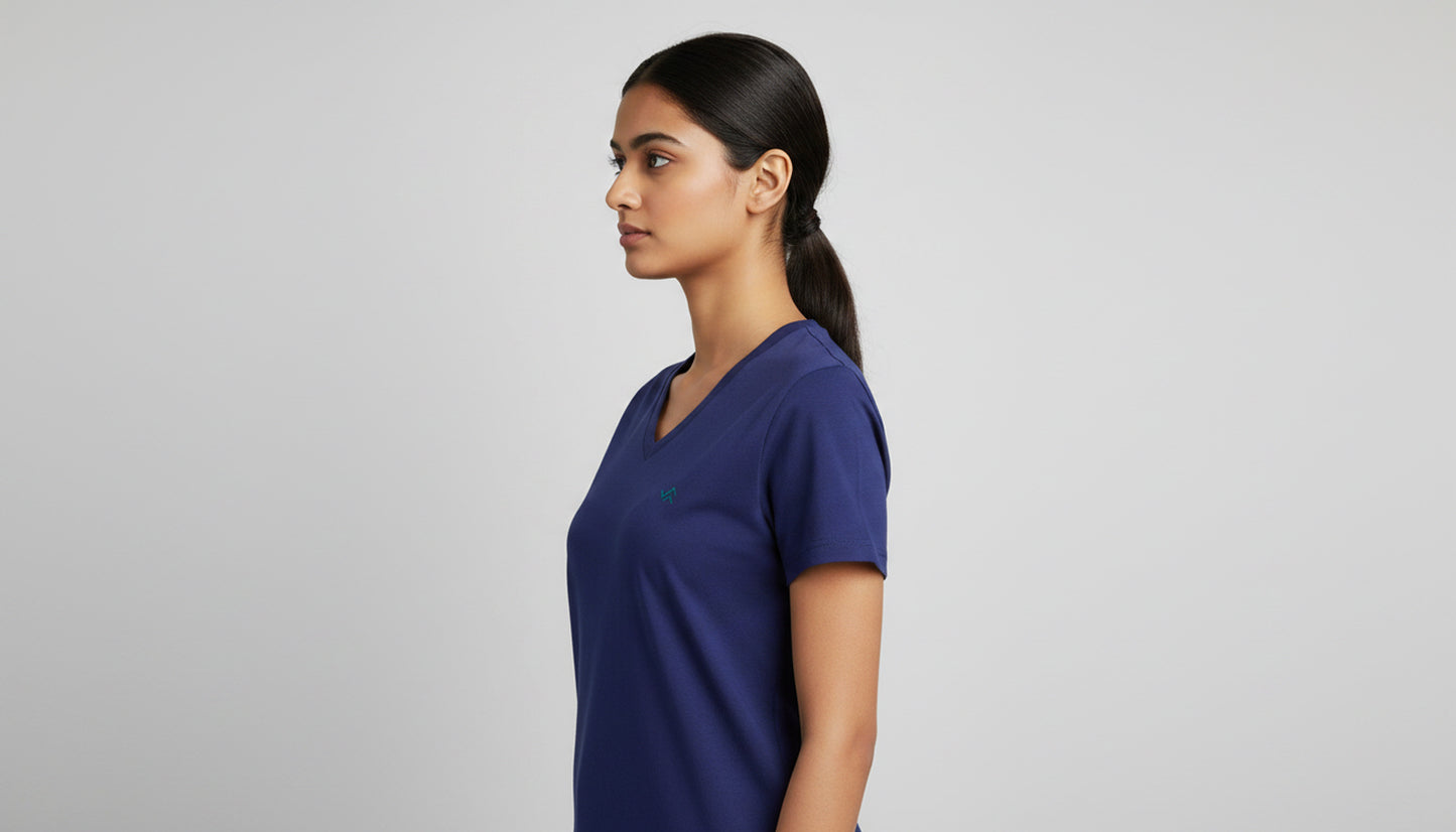 Royal Blue V-Neck Cotton T-Shirt | Essential Unisex Fit