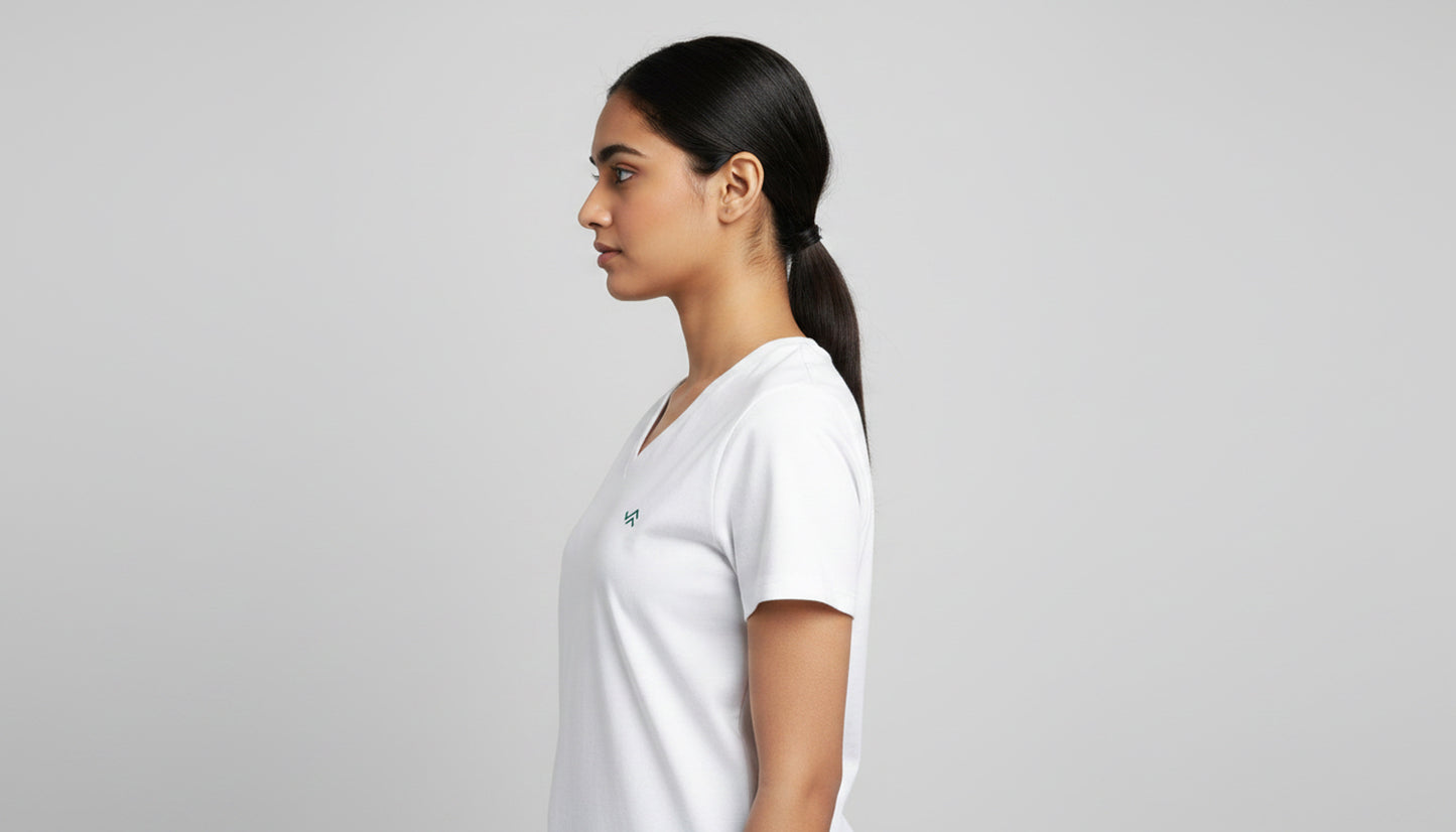 White V-Neck Cotton T-Shirt | Essential Unisex Fit