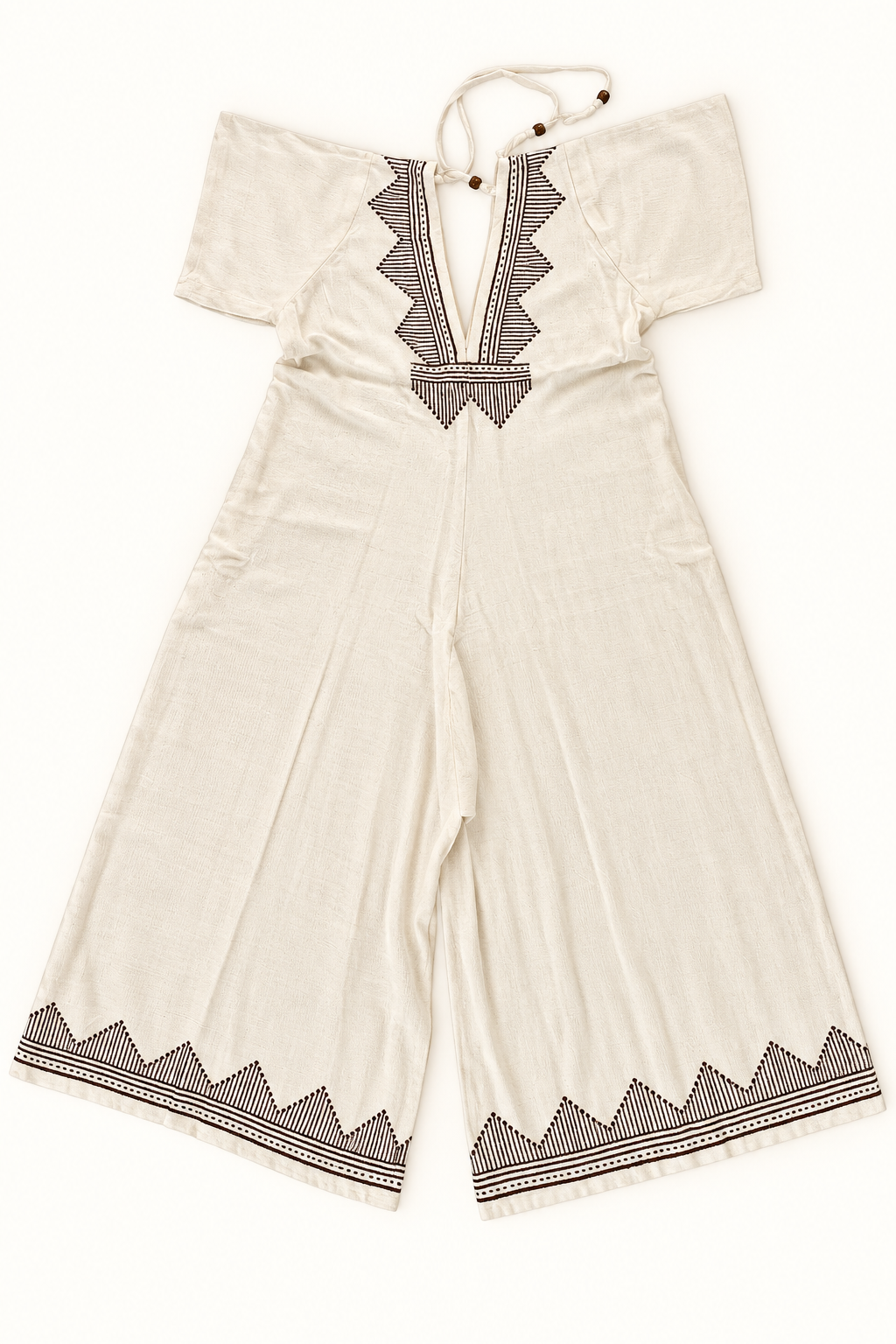 White Geometric Block Print Wide-Leg Jumpsuit