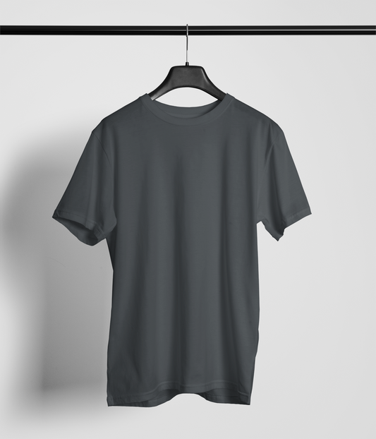 Entimessi Unisex Regular Fit T-Shirt - 100% Cotton, Bio-Washed (Black) Plain T-shirts Steel Grey Casual Wear Cotton Rapi-T-shirts Regular Fit Round Neck Short Sleeves Solid Color T-shirts T-shirts Top Unisex