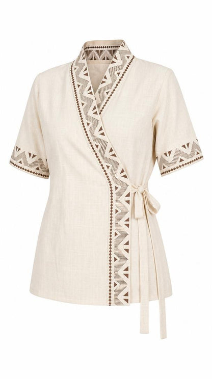 Oatmeal Paisley Block Print Cotton Wrap
