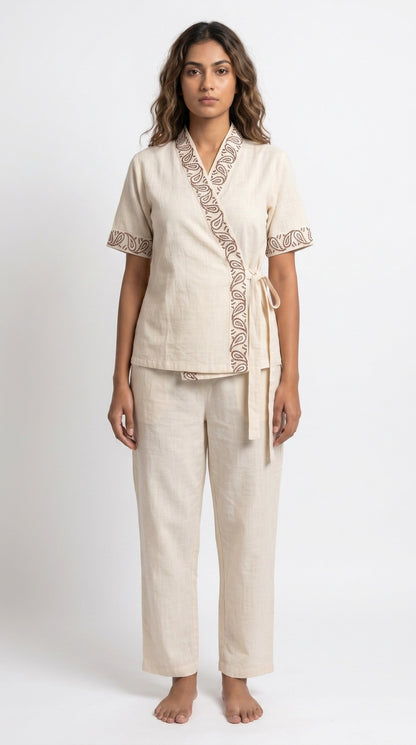 Oatmeal Paisley Block Print Cotton Wrap
