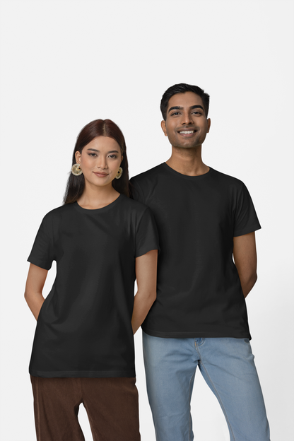 Entimessi Unisex Regular Fit T-Shirt - 100% Cotton, Bio-Washed (Black) Plain T-shirts Casual Wear Cotton Rapi-T-shirts Regular Fit Round Neck Short Sleeves Solid Color T-shirts T-shirts Top Unisex