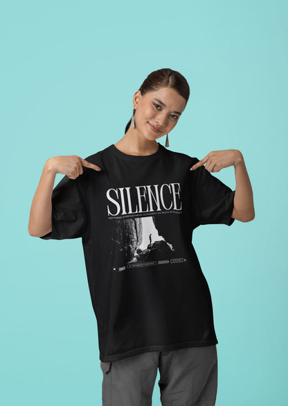 Entimessi - SILENCE - Unisex Oversized Cotton Graphic Printed T-Shirt - Graphic T-shirts - Casual Wear, Cotton, Graphic Tees, Graphics, Oversize, Oversize T-shirts, Printed, Round Neck, Short Sleeves, T-shirts, Top, Unisex - {{ shop.shopifyCountryName }}