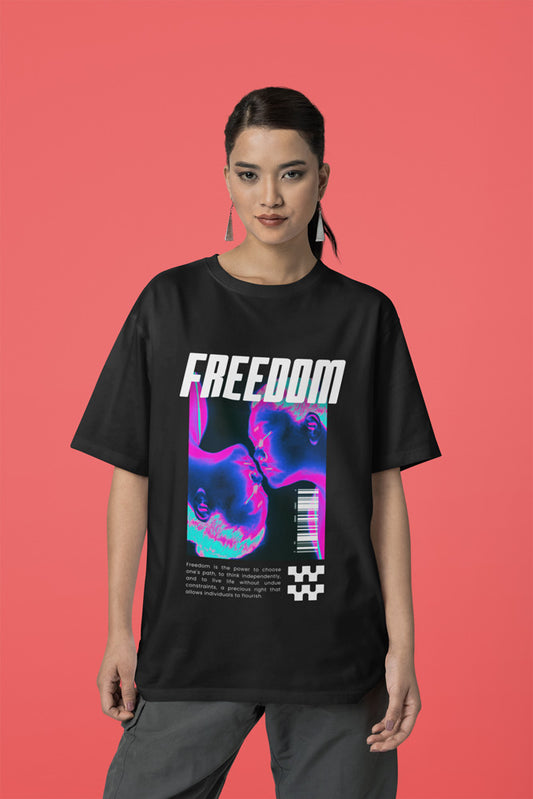 Entimessi Freedom - Unisex Oversized Cotton Graphic Printed T-Shirt Graphic T-shirts Casual Wear Cotton Graphic Tees Graphics Oversize Oversize T-shirts Printed Round Neck Short Sleeves T-shirts Top Unisex