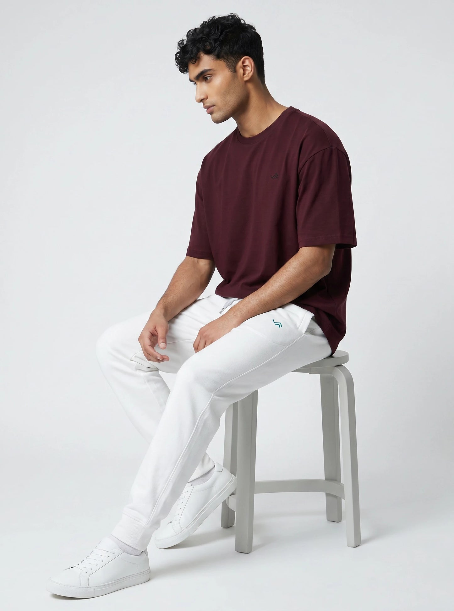 Entimessi maroon Supima cotton tee with grey melange jogger, unisex co-ord set — view 3