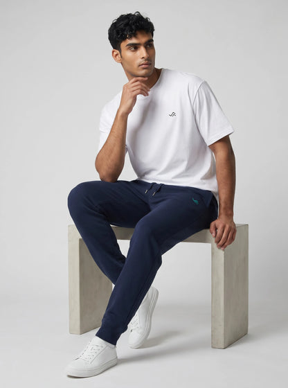 Entimessi white Supima cotton tee with navy blue jogger, unisex co-ord set — view 2