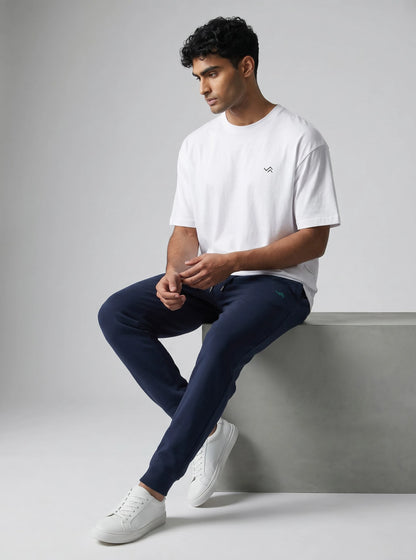 Entimessi white Supima cotton tee with navy blue jogger, unisex co-ord set — view 3