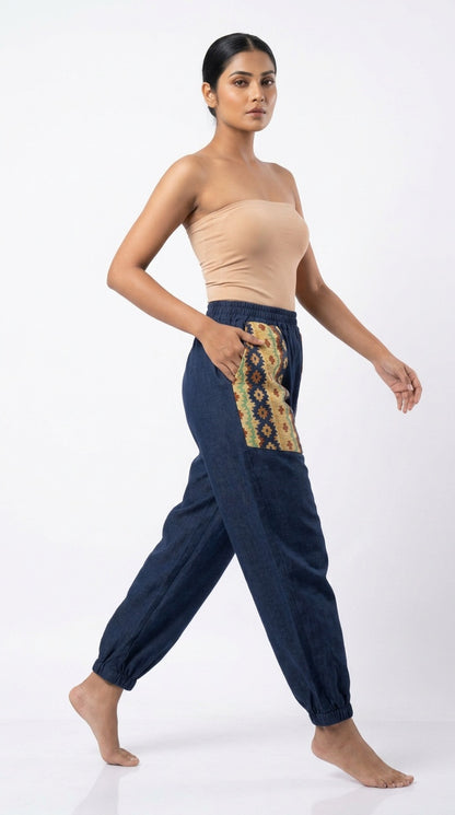 Entimessi Navy Cotton Hopper Pants with Woven Pockets for Women Hopper Pants 100% cotton balloon pants bohemian style boho pants breathable fabric elastic ankles ethnic diamond print ethnic wear handblock print hopper pants loungewear relaxed fit SC-10 summer pants Women women's clothing yoga pants