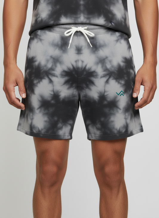 Entimessi White on Black Unisex Tie Dye Shorts | 260 GSM Cotton Loungewear Tie-dye Shorts 260 GSM Activewear beachwear Casual Shorts Cotton Blend Drawstring Waist Shorts Entimessi loungewear made in India made to order Men new Premium Terry Shorts relaxed fit Shorts slip-in pockets Terry Shorts Tie Dye Unisex Unisex terry shorts Women