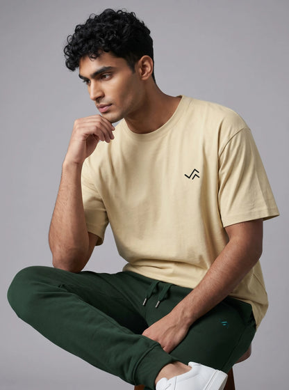Entimessi beige Supima cotton tee with bottle green jogger, unisex co-ord set — view 2