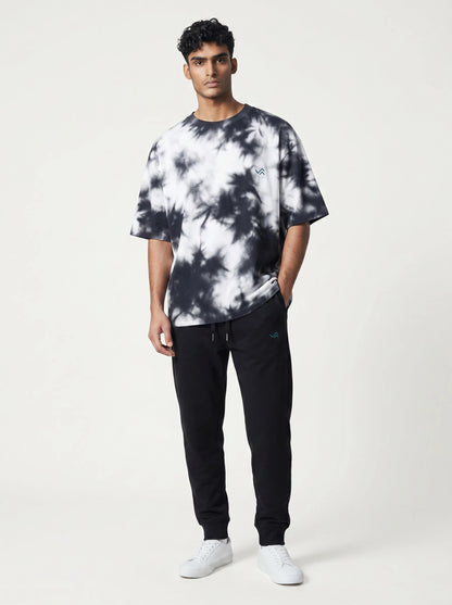 Entimessi black & white tie-dye oversized tee with black melange jogger, unisex co-ord set — view 1