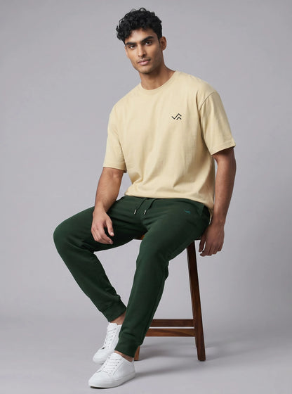 Entimessi beige Supima cotton tee with bottle green jogger, unisex co-ord set — view 3