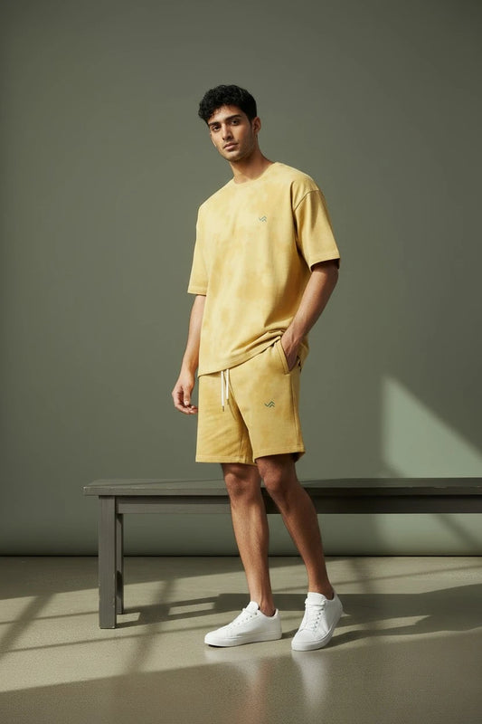 Yellow Tie-Dye Co-ord Set – Oversized Tee + Relaxed Shorts | Unisex Loungewear