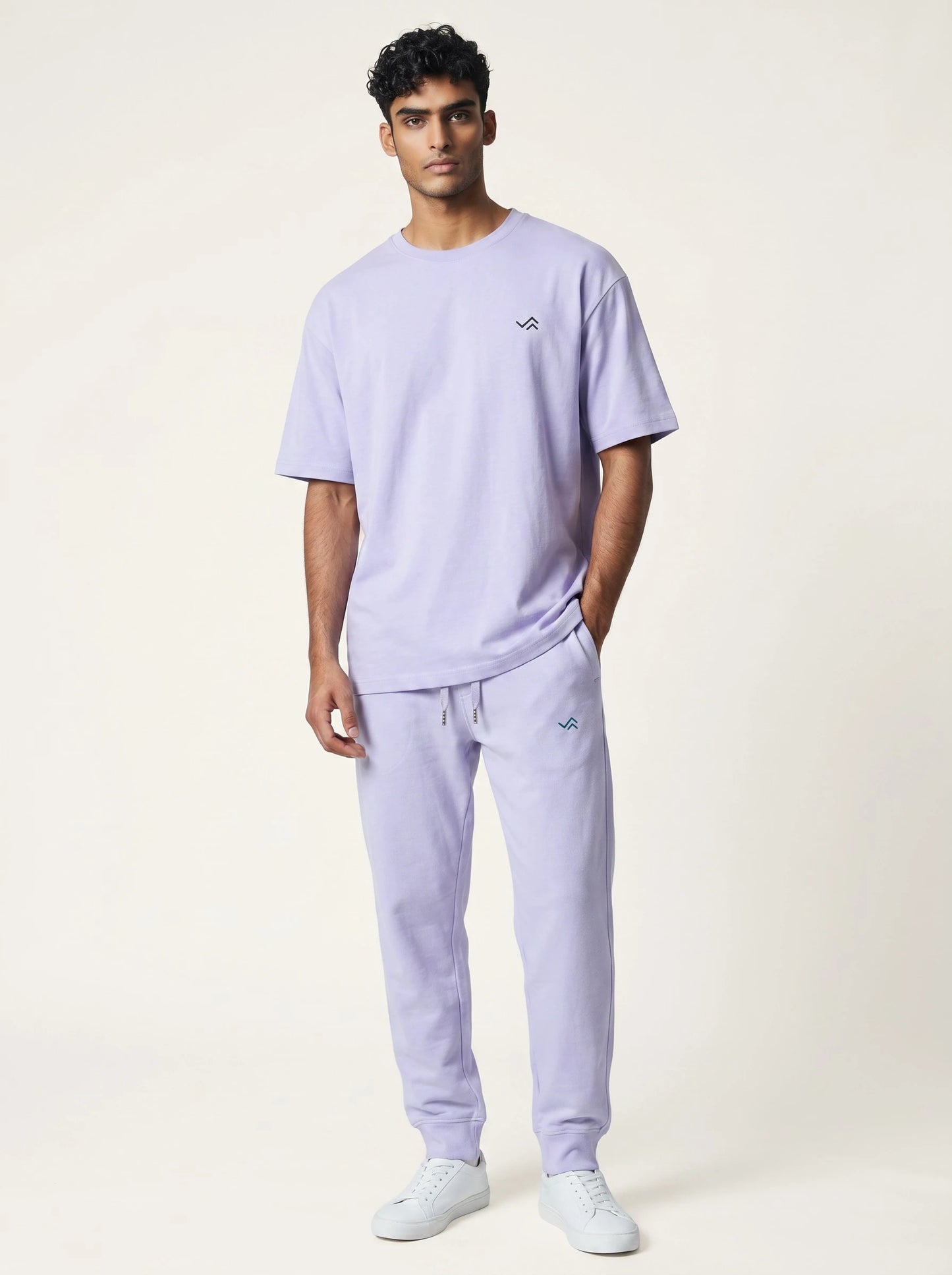 Entimessi lavender Supima cotton tee with matching lavender jogger, unisex co-ord set — view 1