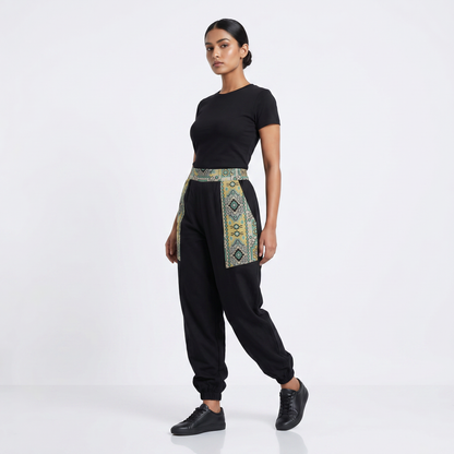 Entimessi Black Cotton Hopper Pants with Woven Pockets for Women Hopper Pants 100% cotton balloon pants bohemian style boho pants breathable fabric elastic ankles ethnic diamond print ethnic wear handblock print hopper pants loungewear relaxed fit SC-10 summer pants Women women's clothing yoga pants